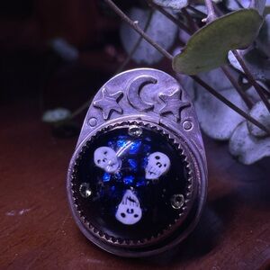 OOAK Skull moon Ring Sterling silver 925 witchy spooky stars